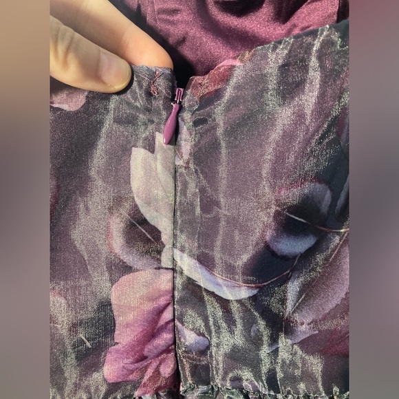 LULUS size M strapless purple flower chiffon evening gown. - Picture 4 of 8